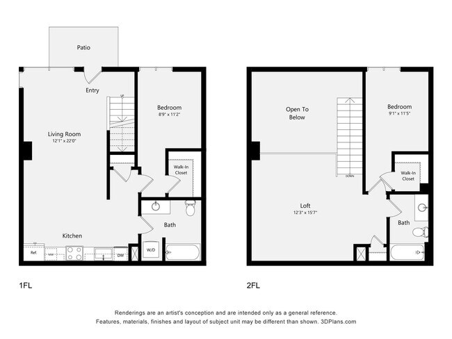 Two Bedroom & Loft W01B 122 floor plan